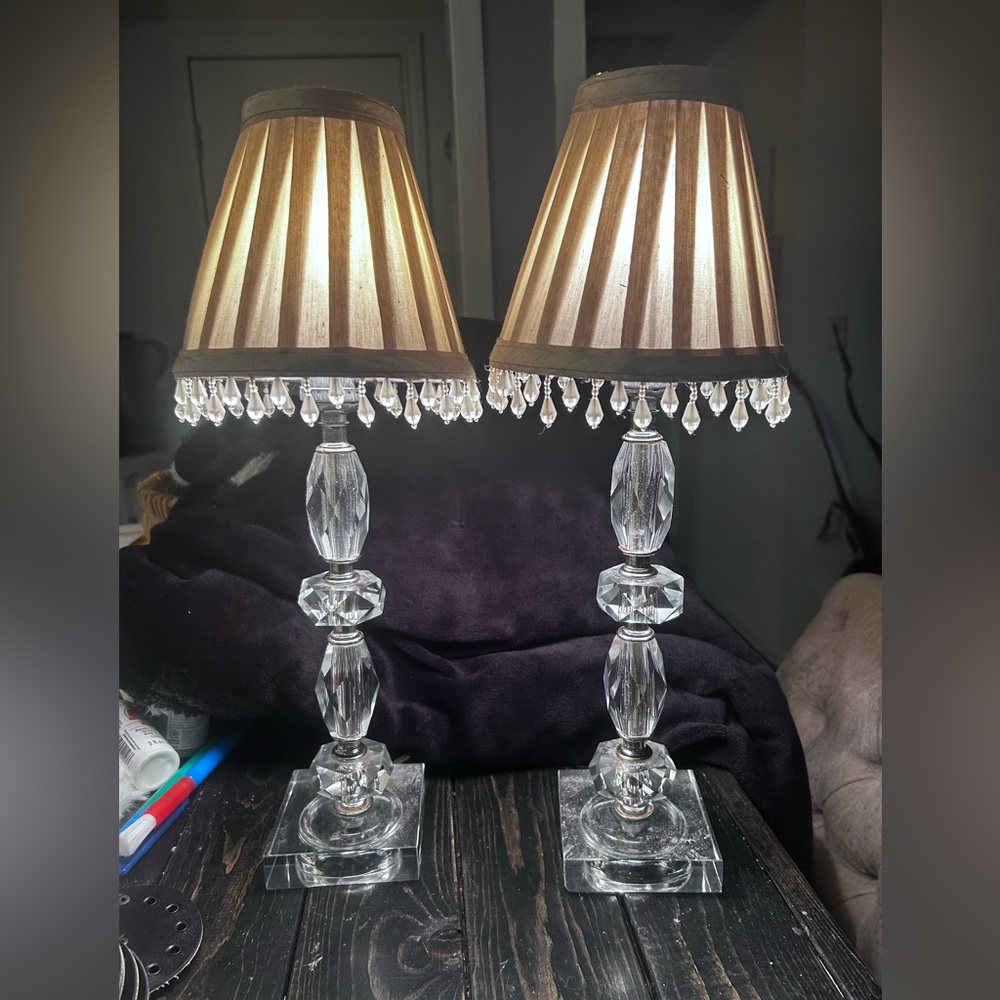 Vtg 17” Mid Century Modern clear stacked glass Lucite BOUDOIR TABLE LAMP